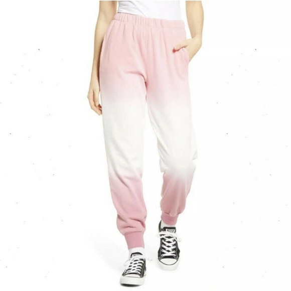 NEW BP. Knit Dip Dye Joggers Rib Elastic Waist High-Rise Pockets Pink Small Aa8 - Picture 1 of 6